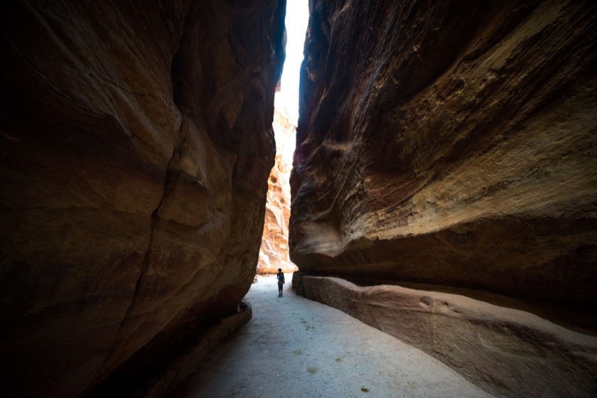 Rachael walking out of Petra through the Siq