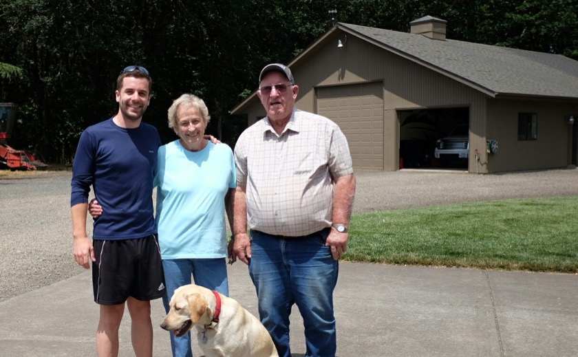 Me with Grammy and Grandpa and Tobey, who has a hard time focusing.